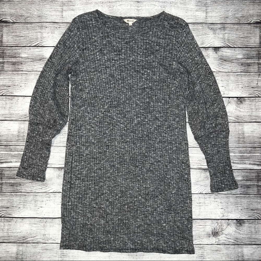 Madewell Ribbed Bubble-Sleeve Dress Heather Gray | Womans Size Large Fall Winter